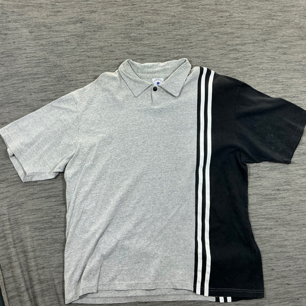 Converse All Star Mens Grey Black Colorblock‎ Stripe Polo Shirt XL Short Sleeve